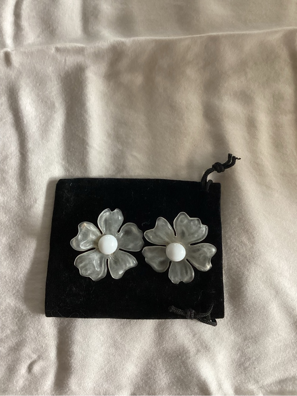 Women's Clear Floral Clip-On Earrings - White Center
